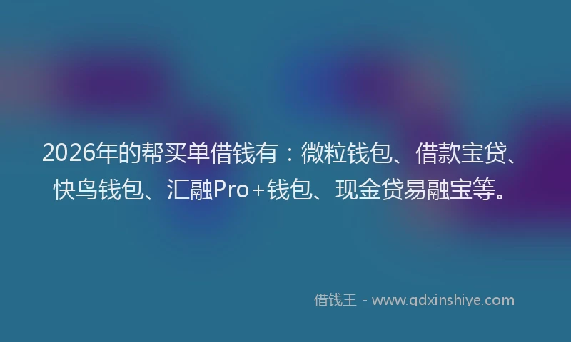 2026年的帮买单借钱有：微粒钱包、借款宝贷、快鸟钱包、汇融Pro+钱包、现金贷易融宝等。