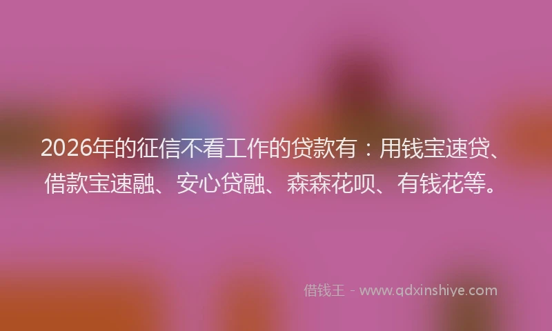 2026年的征信不看工作的贷款有：用钱宝速贷、借款宝速融、安心贷融、森森花呗、有钱花等。