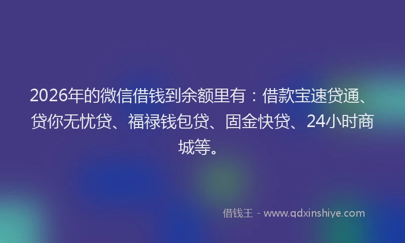 2026年的微信借钱到余额里有：借款宝速贷通、贷你无忧贷、福禄钱包贷、固金快贷、24小时商城等。