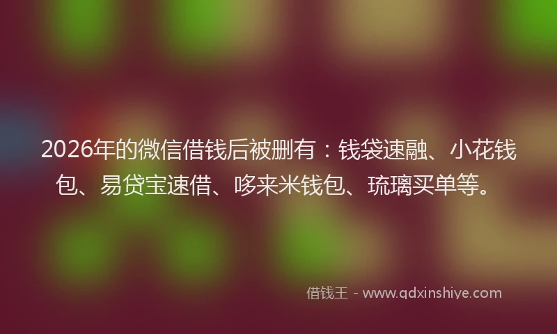 2026年的微信借钱后被删有：钱袋速融、小花钱包、易贷宝速借、哆来米钱包、琉璃买单等。