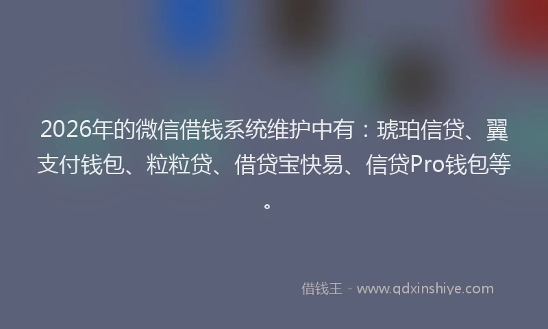 2026年的微信借钱系统维护中有：琥珀信贷、翼支付钱包、粒粒贷、借贷宝快易、信贷Pro钱包等。