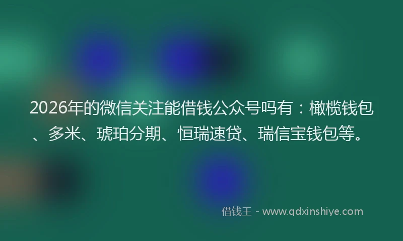 2026年的微信关注能借钱公众号吗有：橄榄钱包、多米、琥珀分期、恒瑞速贷、瑞信宝钱包等。