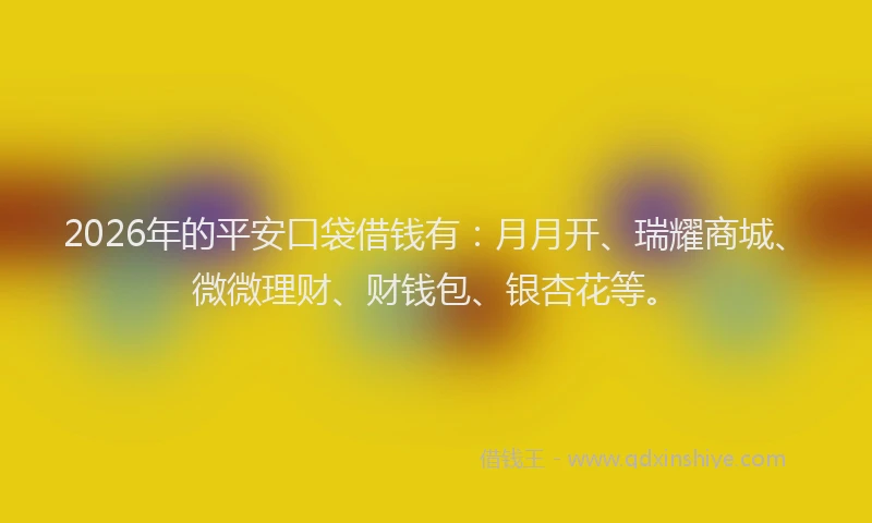 2026年的平安口袋借钱有：月月开、瑞耀商城、微微理财、财钱包、银杏花等。