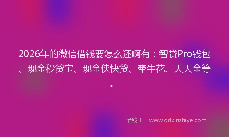2026年的微信借钱要怎么还啊有：智贷Pro钱包、现金秒贷宝、现金侠快贷、牵牛花、天天金等。