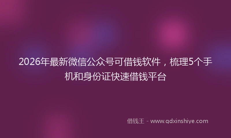2026年最新微信公众号可借钱软件，梳理5个手机和身份证快速借钱平台