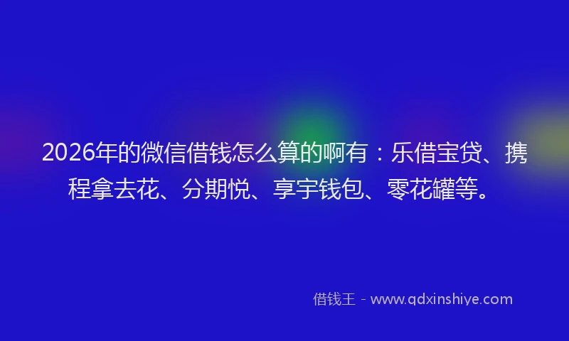 2026年的微信借钱怎么算的啊有：乐借宝贷、携程拿去花、分期悦、享宇钱包、零花罐等。