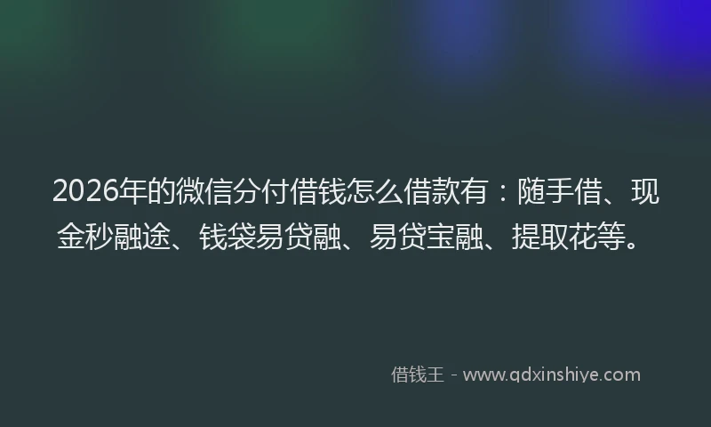 2026年的微信分付借钱怎么借款有：随手借、现金秒融途、钱袋易贷融、易贷宝融、提取花等。