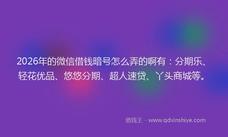 2026年的微信借钱暗号怎么弄的啊有：分期乐、轻花优品、悠悠分期、超人速贷、丫头商城等。