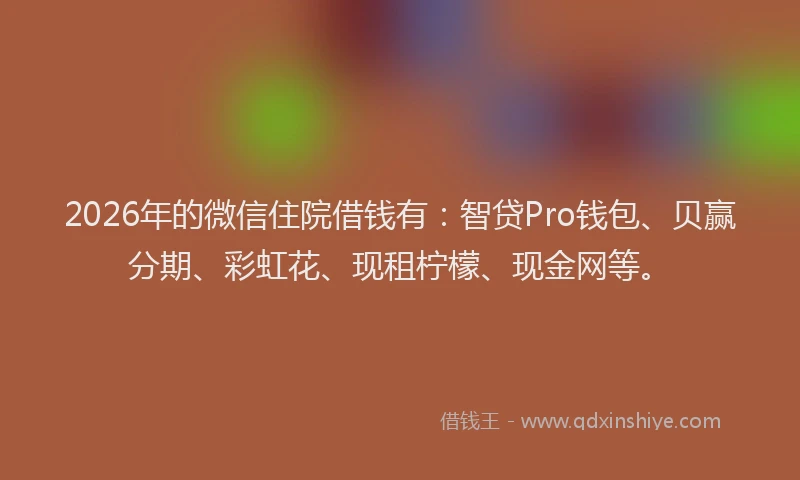 2026年的微信住院借钱有：智贷Pro钱包、贝赢分期、彩虹花、现租柠檬、现金网等。