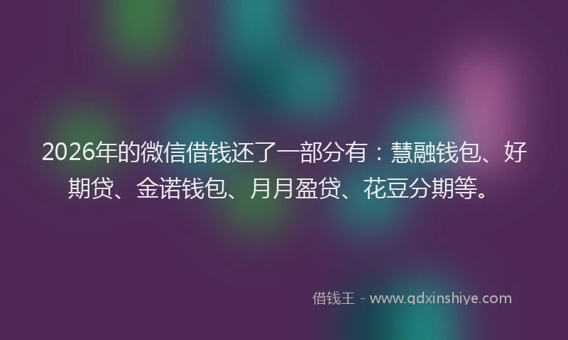 2026年的微信借钱还了一部分有：慧融钱包、好期贷、金诺钱包、月月盈贷、花豆分期等。