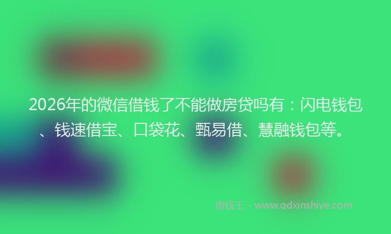 2026年的微信借钱了不能做房贷吗有：闪电钱包、钱速借宝、口袋花、甄易借、慧融钱包等。