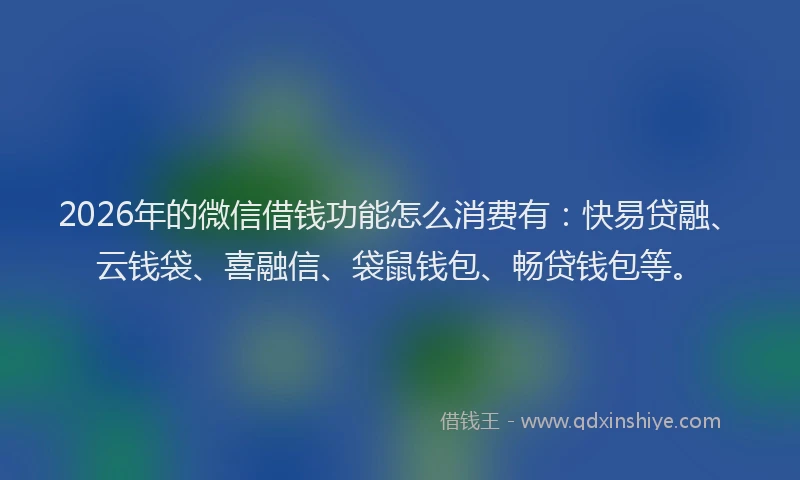 2026年的微信借钱功能怎么消费有：快易贷融、云钱袋、喜融信、袋鼠钱包、畅贷钱包等。