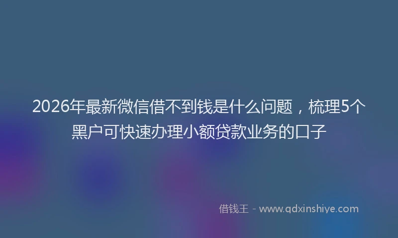 2026年最新微信借不到钱是什么问题，梳理5个黑户可快速办理小额贷款业务的口子