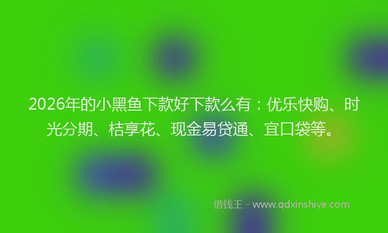 2026年的小黑鱼下款好下款么有:优乐快购、时光分期、桔享花、现金易贷通、宜口袋等。