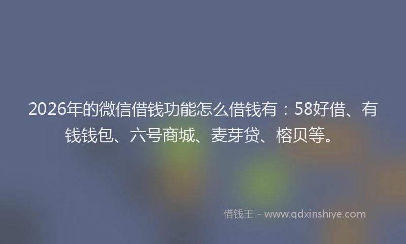 2026年的微信借钱功能怎么借钱有：58好借、有钱钱包、六号商城、麦芽贷、榕贝等。