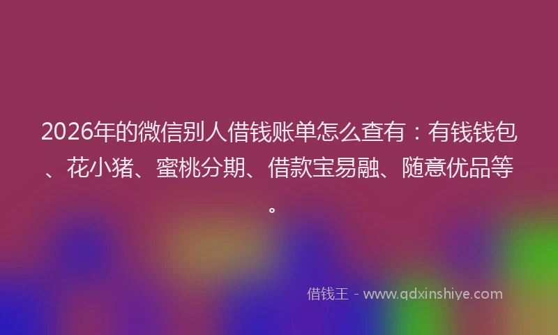 2026年的微信别人借钱账单怎么查有：有钱钱包、花小猪、蜜桃分期、借款宝易融、随意优品等。