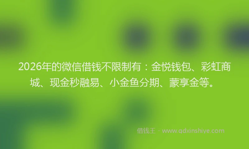 2026年的微信借钱不限制有：金悦钱包、彩虹商城、现金秒融易、小金鱼分期、蒙享金等。
