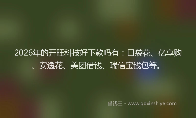 2026年的开旺科技好下款吗有：口袋花、亿享购、安逸花、美团借钱、瑞信宝钱包等。