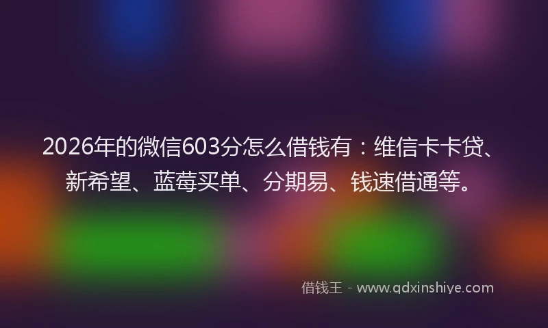 2026年的微信603分怎么借钱有：维信卡卡贷、新希望、蓝莓买单、分期易、钱速借通等。