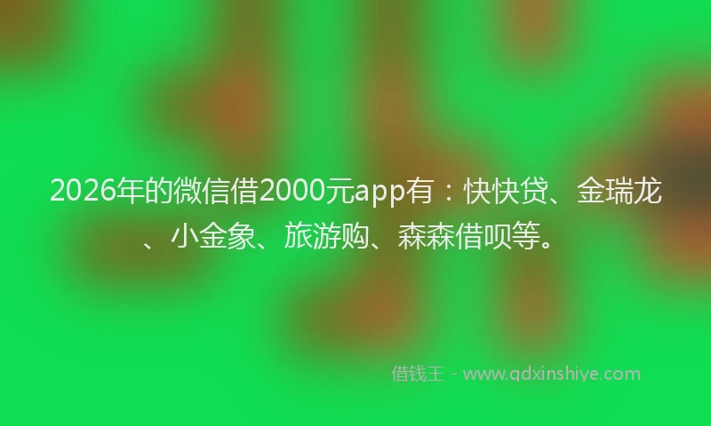 2026年的微信借2000元app有：快快贷、金瑞龙、小金象、旅游购、森森借呗等。