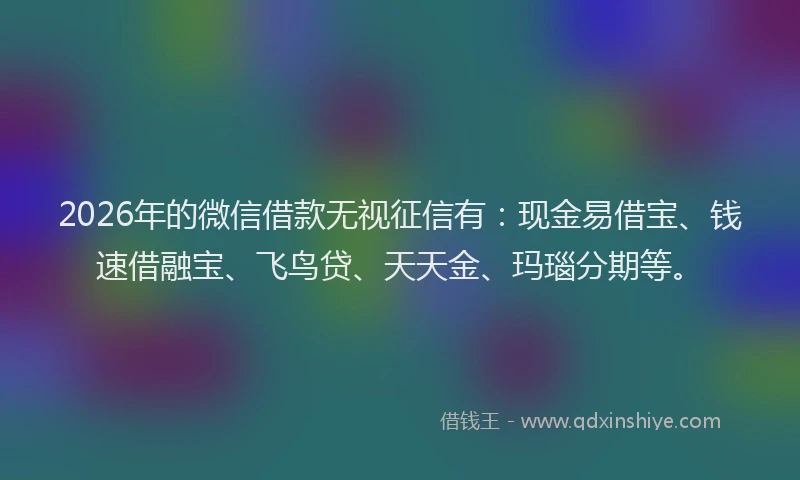 2026年的微信借款无视征信有：现金易借宝、钱速借融宝、飞鸟贷、天天金、玛瑙分期等。