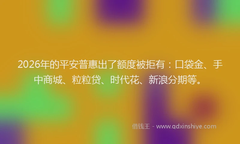 2026年的平安普惠出了额度被拒有：口袋金、手中商城、粒粒贷、时代花、新浪分期等。