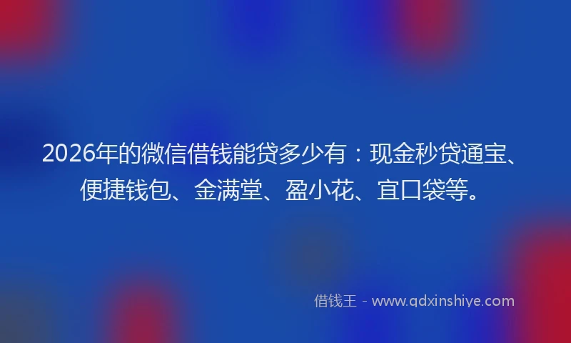 2026年的微信借钱能贷多少有：现金秒贷通宝、便捷钱包、金满堂、盈小花、宜口袋等。