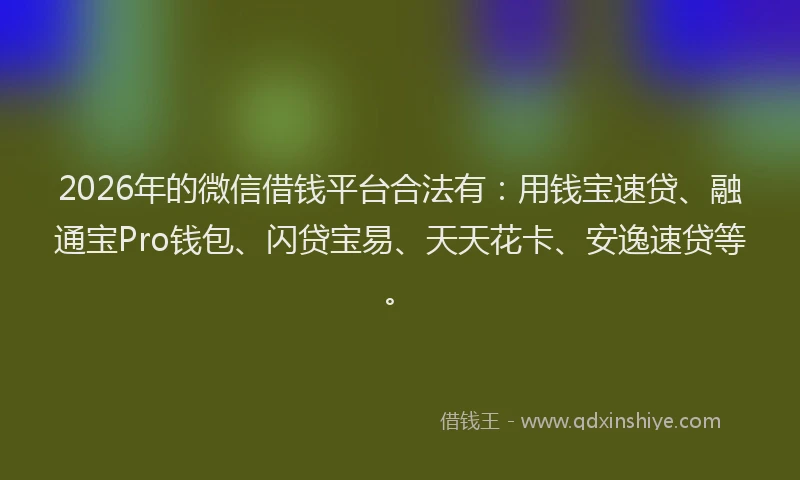 2026年的微信借钱平台合法有：用钱宝速贷、融通宝Pro钱包、闪贷宝易、天天花卡、安逸速贷等。