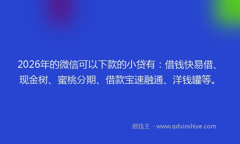 2026年的微信可以下款的小贷有：借钱快易借、现金树、蜜桃分期、借款宝速融通、洋钱罐等。