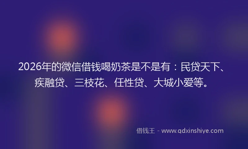 2026年的微信借钱喝奶茶是不是有：民贷天下、疾融贷、三枝花、任性贷、大城小爱等。