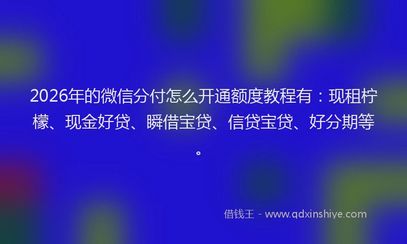 2026年的微信分付怎么开通额度教程有：现租柠檬、现金好贷、瞬借宝贷、信贷宝贷、好分期等。