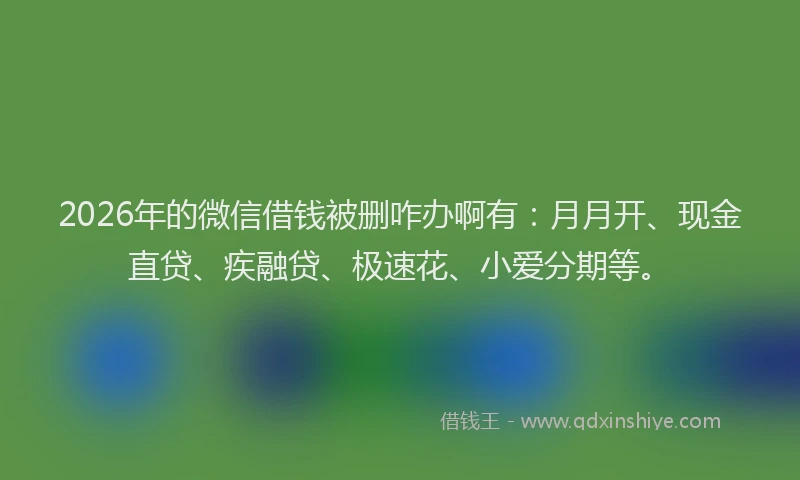2026年的微信借钱被删咋办啊有：月月开、现金直贷、疾融贷、极速花、小爱分期等。