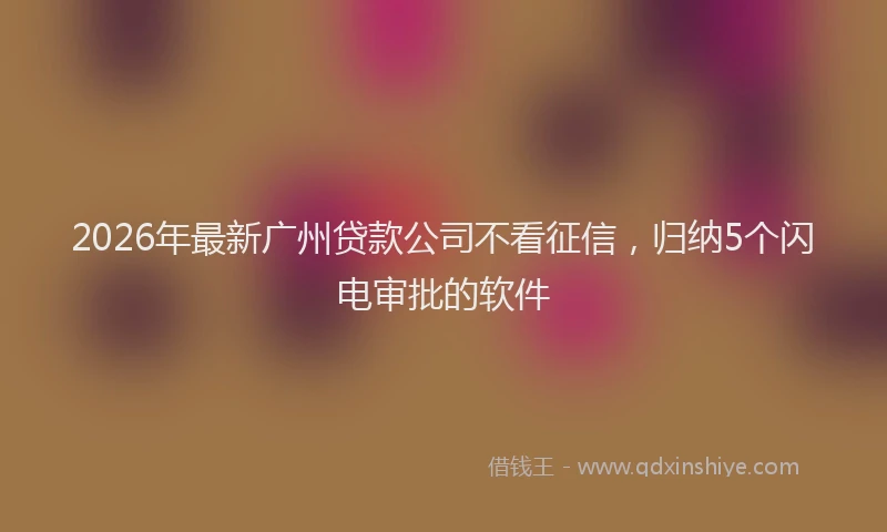 2026年最新广州贷款公司不看征信，归纳5个闪电审批的软件