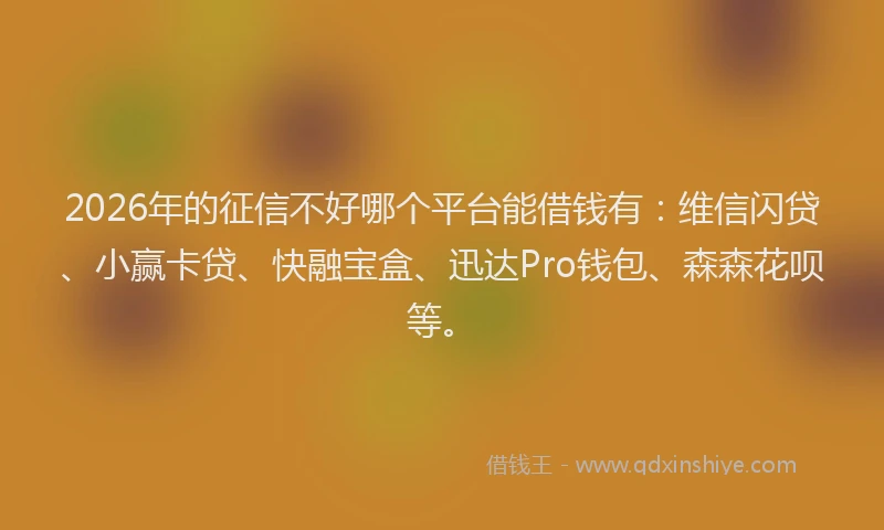 2026年的征信不好哪个平台能借钱有：维信闪贷、小赢卡贷、快融宝盒、迅达Pro钱包、森森花呗等。