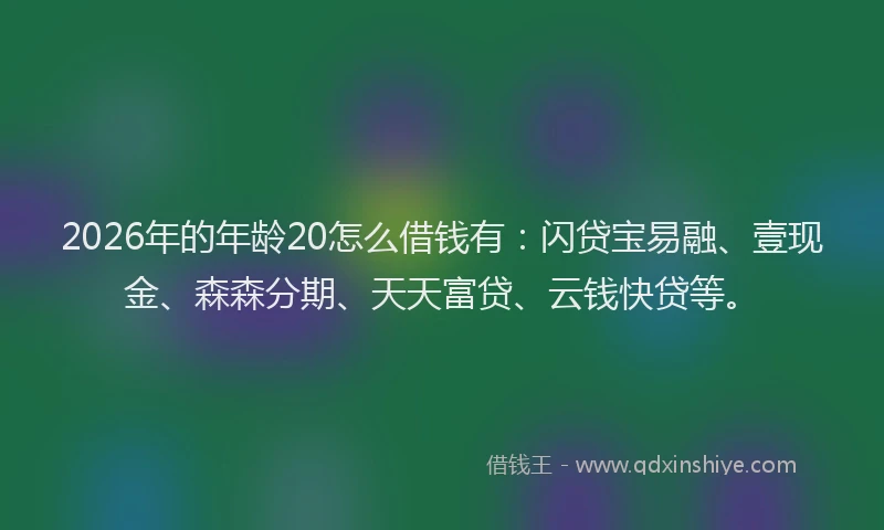 2026年的年龄20怎么借钱有：闪贷宝易融、壹现金、森森分期、天天富贷、云钱快贷等。