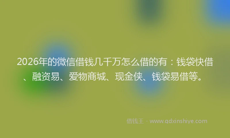 2026年的微信借钱几千万怎么借的有：钱袋快借、融资易、爱物商城、现金侠、钱袋易借等。