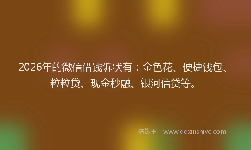 2026年的微信借钱诉状有：金色花、便捷钱包、粒粒贷、现金秒融、银河信贷等。