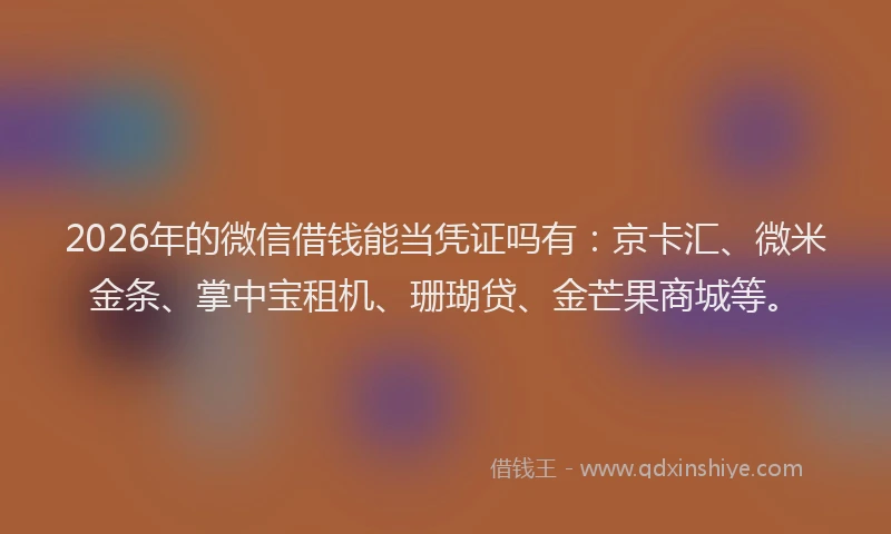2026年的微信借钱能当凭证吗有：京卡汇、微米金条、掌中宝租机、珊瑚贷、金芒果商城等。