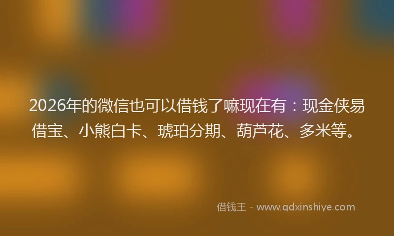 2026年的微信也可以借钱了嘛现在有：现金侠易借宝、小熊白卡、琥珀分期、葫芦花、多米等。