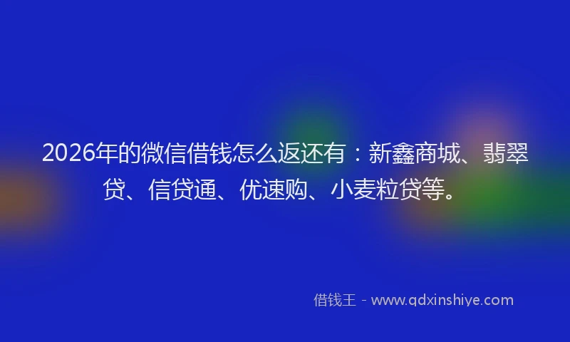 2026年的微信借钱怎么返还有：新鑫商城、翡翠贷、信贷通、优速购、小麦粒贷等。