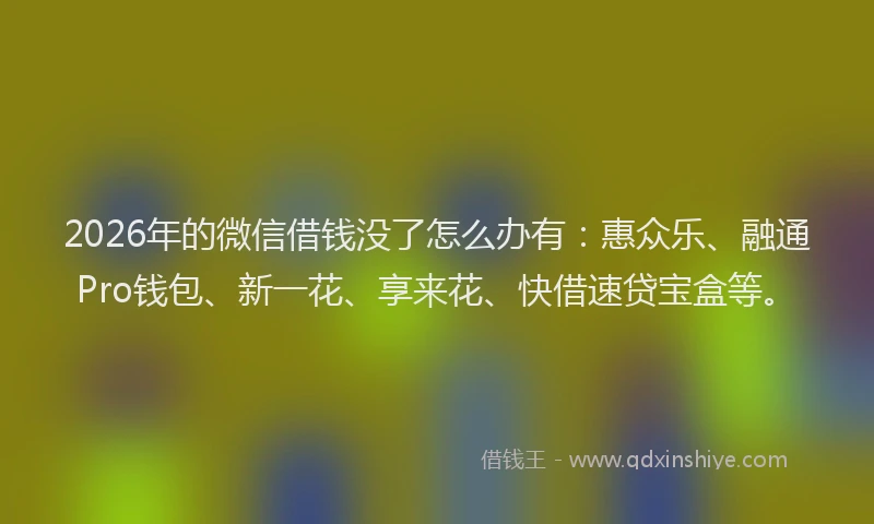 2026年的微信借钱没了怎么办有：惠众乐、融通Pro钱包、新一花、享来花、快借速贷宝盒等。
