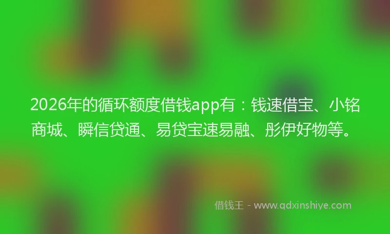 2026年的循环额度借钱app有：钱速借宝、小铭商城、瞬信贷通、易贷宝速易融、彤伊好物等。