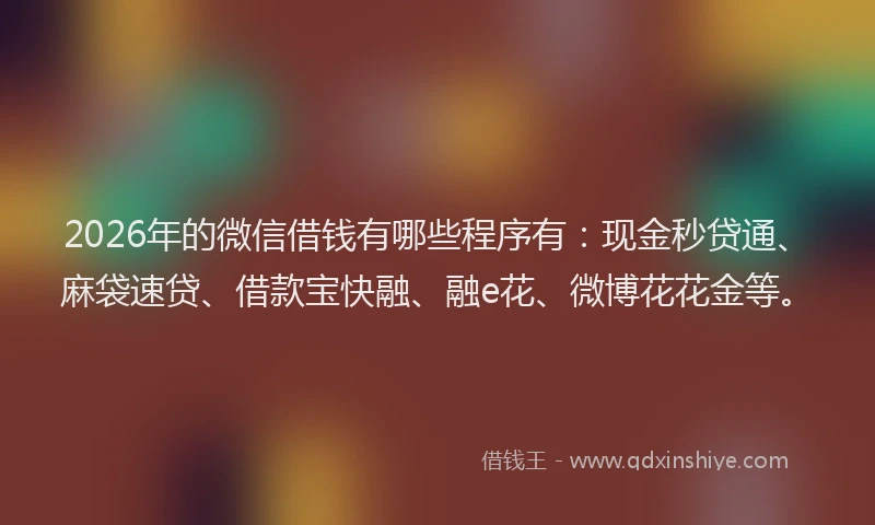 2026年的微信借钱有哪些程序有：现金秒贷通、麻袋速贷、借款宝快融、融e花、微博花花金等。