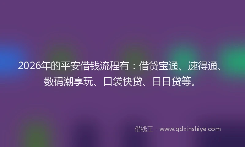 2026年的平安借钱流程有：借贷宝通、速得通、数码潮享玩、口袋快贷、日日贷等。