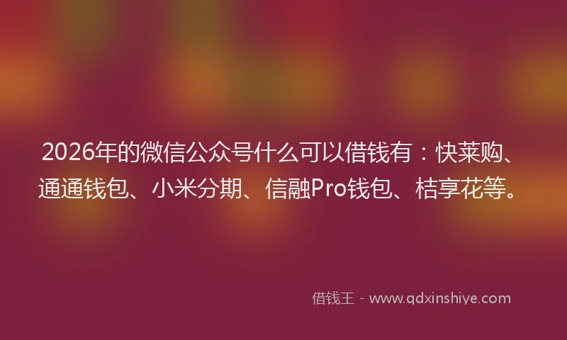 2026年的微信公众号什么可以借钱有：快莱购、通通钱包、小米分期、信融Pro钱包、桔享花等。