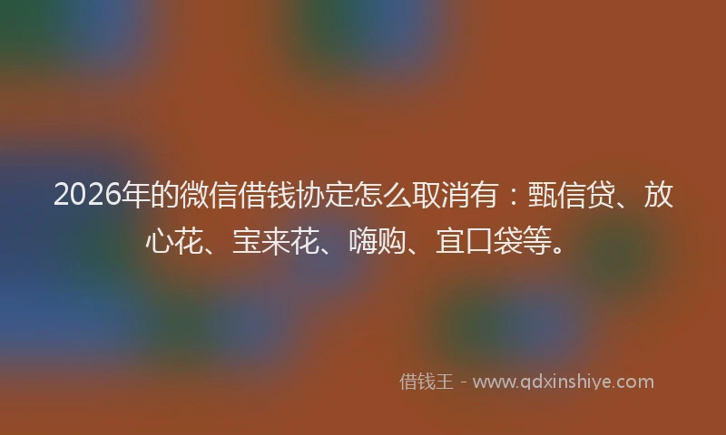 2026年的微信借钱协定怎么取消有：甄信贷、放心花、宝来花、嗨购、宜口袋等。
