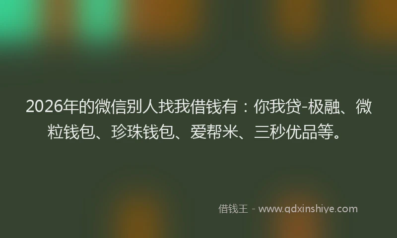 2026年的微信别人找我借钱有：你我贷-极融、微粒钱包、珍珠钱包、爱帮米、三秒优品等。