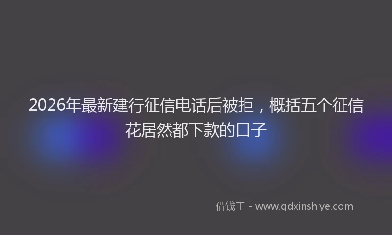 2026年最新建行征信电话后被拒，概括五个征信花居然都下款的口子