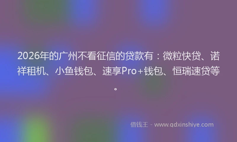 2026年的广州不看征信的贷款有：微粒快贷、诺祥租机、小鱼钱包、速享Pro+钱包、恒瑞速贷等。