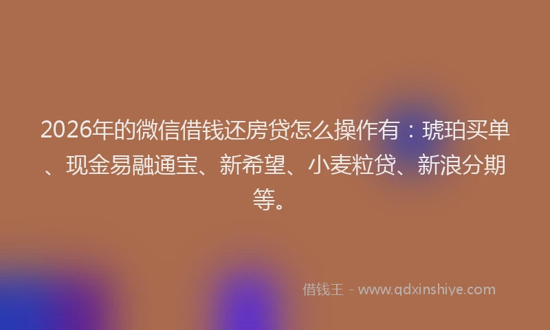 2026年的微信借钱还房贷怎么操作有：琥珀买单、现金易融通宝、新希望、小麦粒贷、新浪分期等。